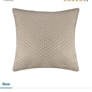 Five Queens Court Zarah Satin Damask Embroidered Euro Pillow Sham, Taupe